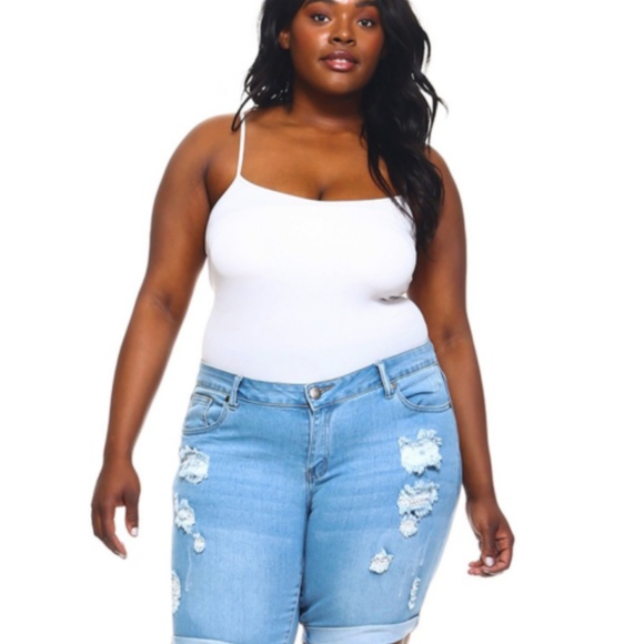 Plus Size Distressed Denim Bermuda Shorts - Picture 2 of 4
